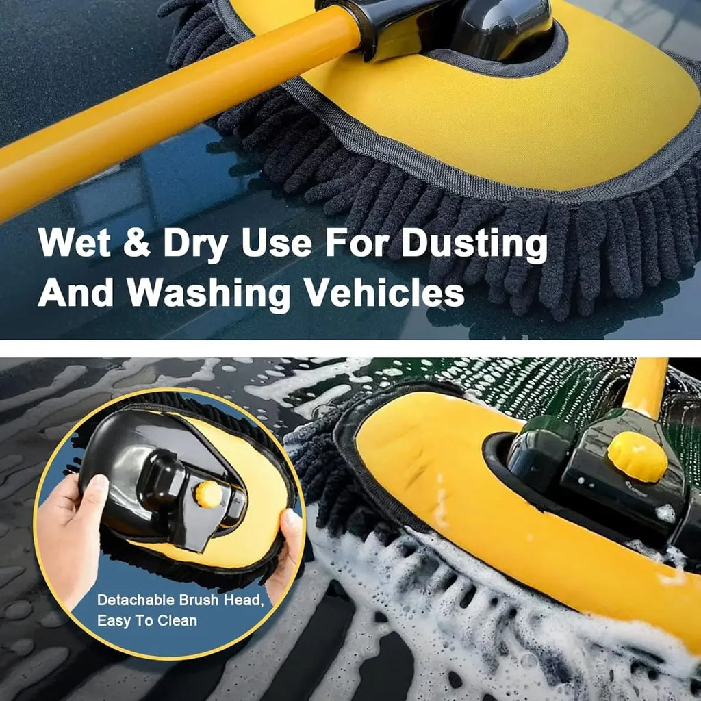 Long-handled car wash brush, microfiber cleaning products with a 15° curved extension rod, yellow, truck cleaning products