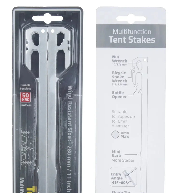 Tent Stakes 11 inch 6-PCS Multifunctional Stainless Steel Heavy Duty Metal Peg 2.47 oz Light Weight Portable Wind-Resistant Size