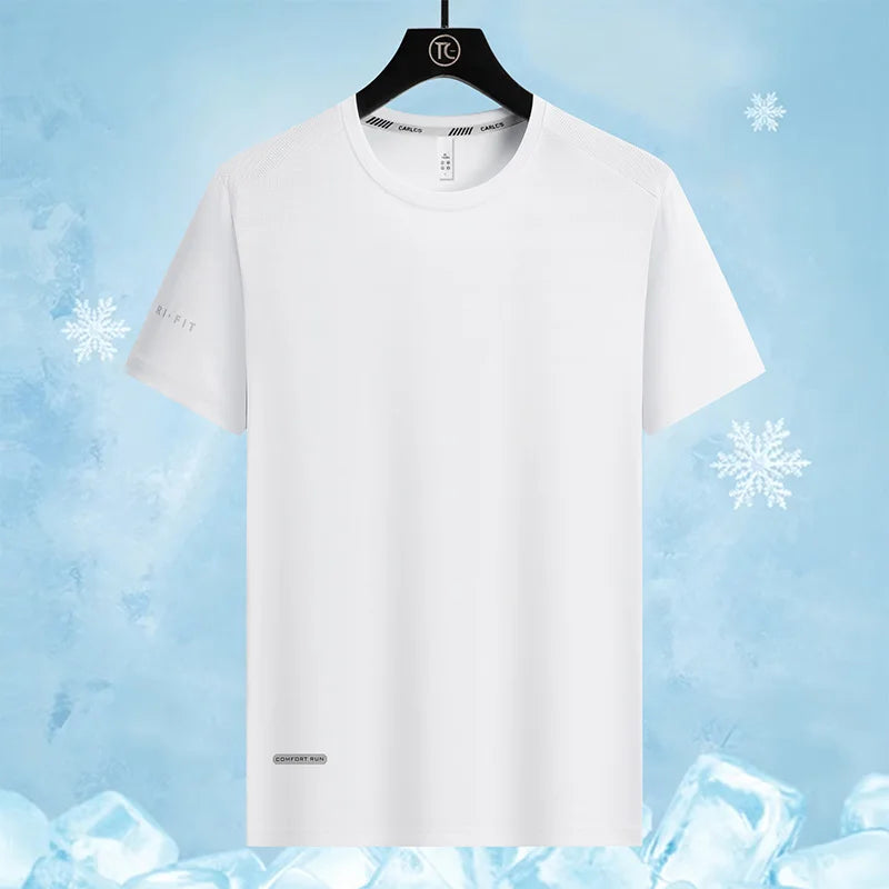 Summer Outdoor Mountaineering Hiking Sweat Absorbing Quick Drying Ice Silk T-shirt Fashion Trend Round Neck Short Sleeve T-shirt