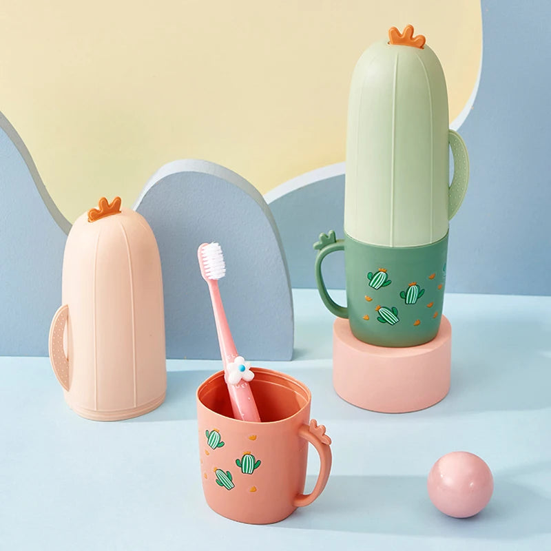 1PC Multi-funtional Creative Portable Cute Little Raccoon Cactus Wash Cup Home Travel Toothbrush Box Bathroom Organizer