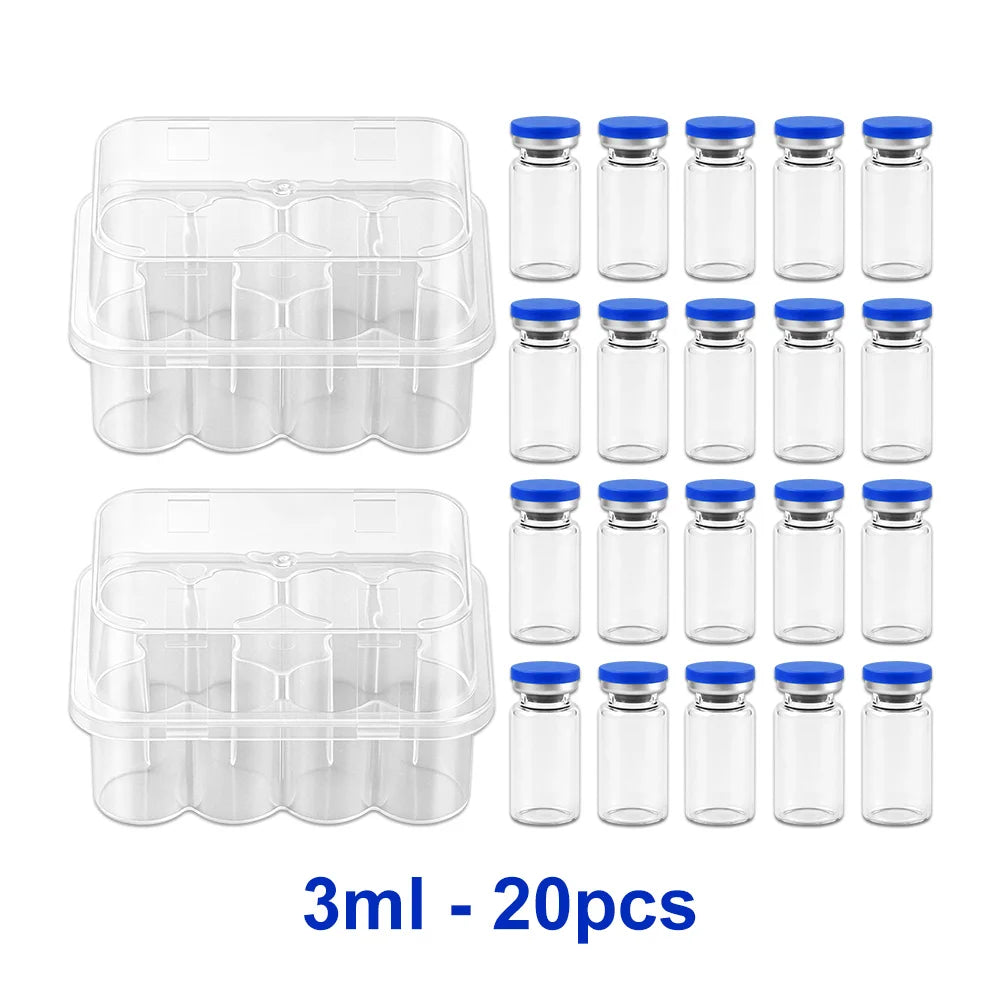3/5/7/10ml Glass Vials for Injections,Thickened Sterile Empty Vials Sealed with Rubber Stopper for Injections with Sealed Cap
