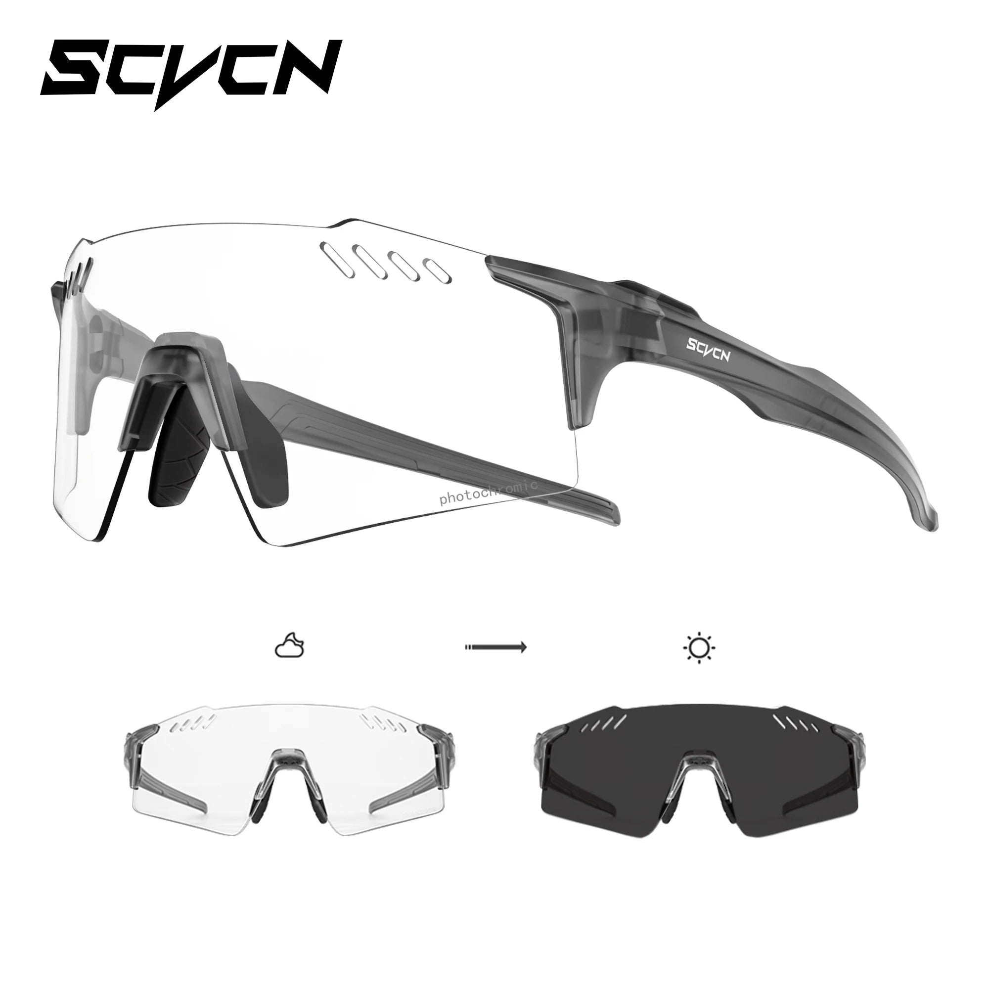 SCVCN Frameless Cycling Glasses UV400 Photochromic Bicycle Riding Eyewear Bike Running Equipment Sports MTB Outdoor Sport Hiking