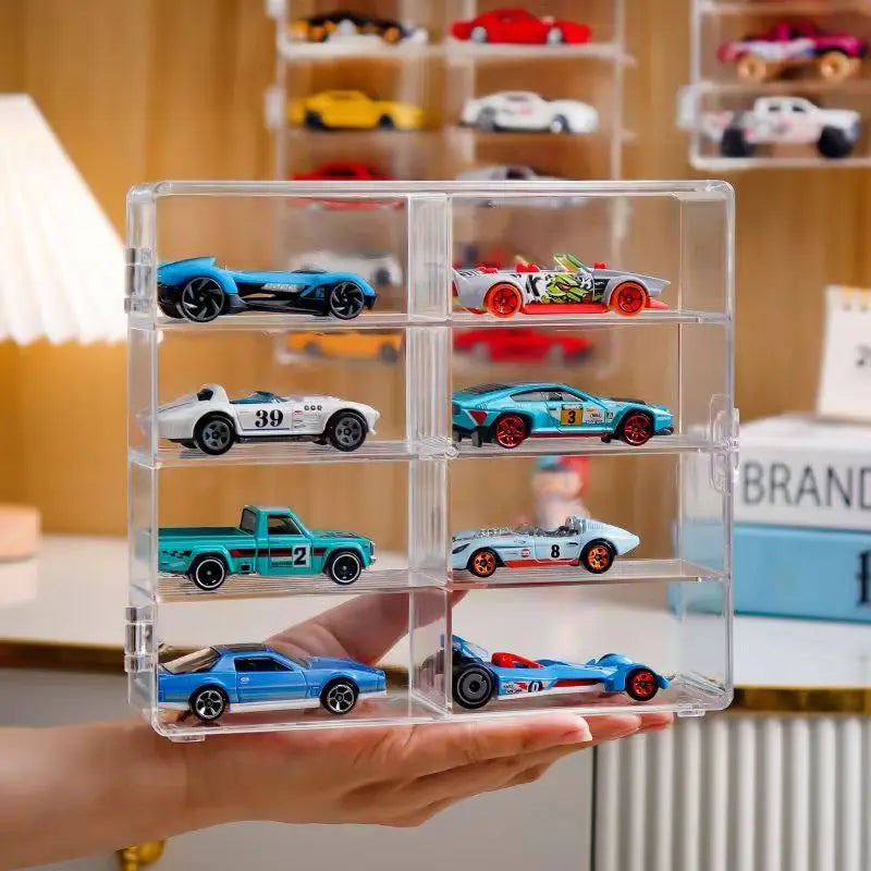 Fully Transparent Acrylic Car Model Display Cabinet With Lid 8 Lattice Hot Wheels Display Box Suitable For 1/64 Model Car