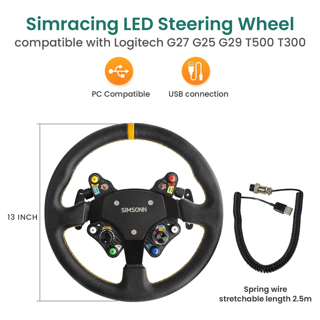 Simracing Steering Wheel Control PC Racing Wheel Led Button Joystick Gaming Paddle Shifter for Logitech G29 Thrustmaster TH8A