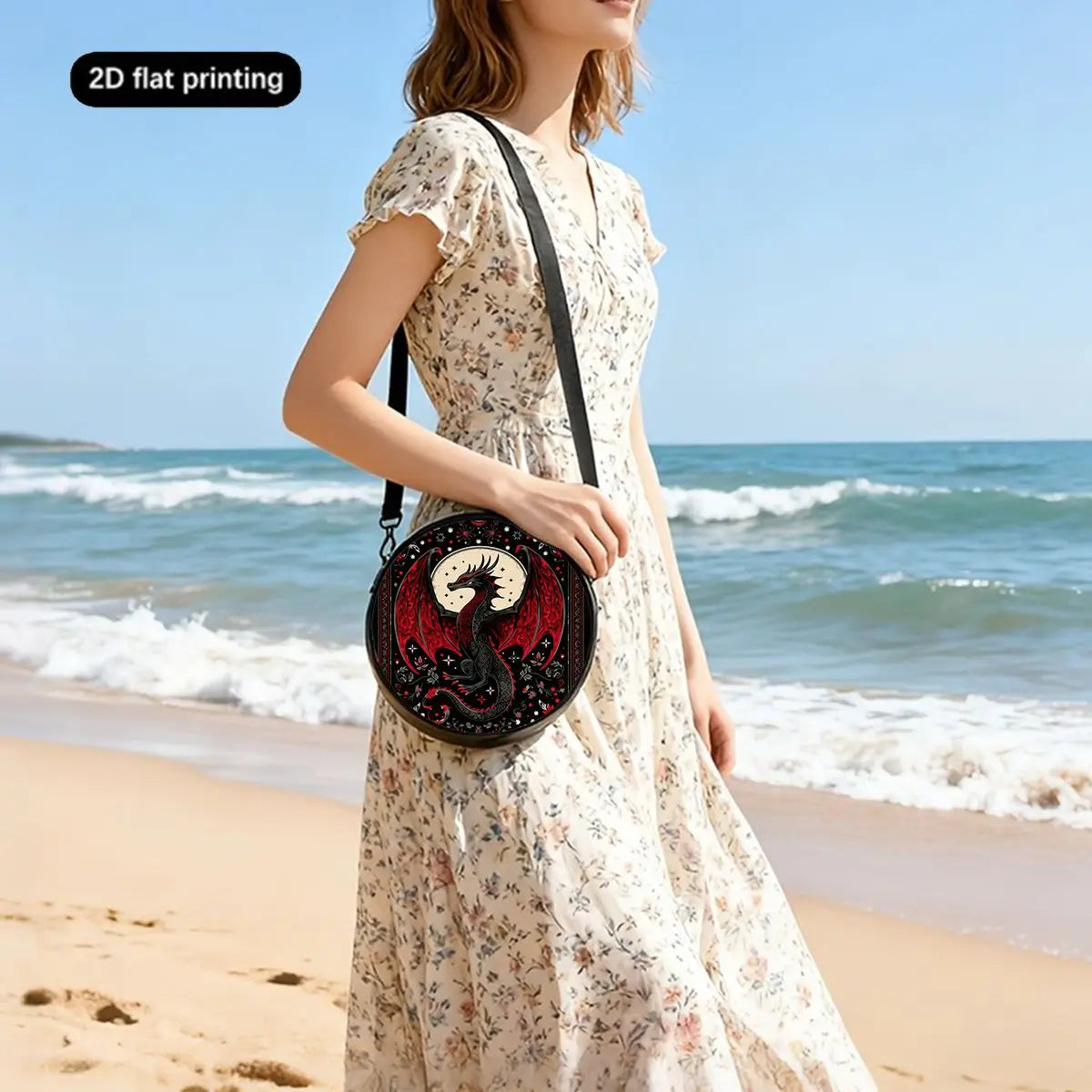 Dinosaur Print Round Shoulder Bag Casual Messenger Bag for Woman Best Gifts 2D Flat Casual Daily Crossbody Bag