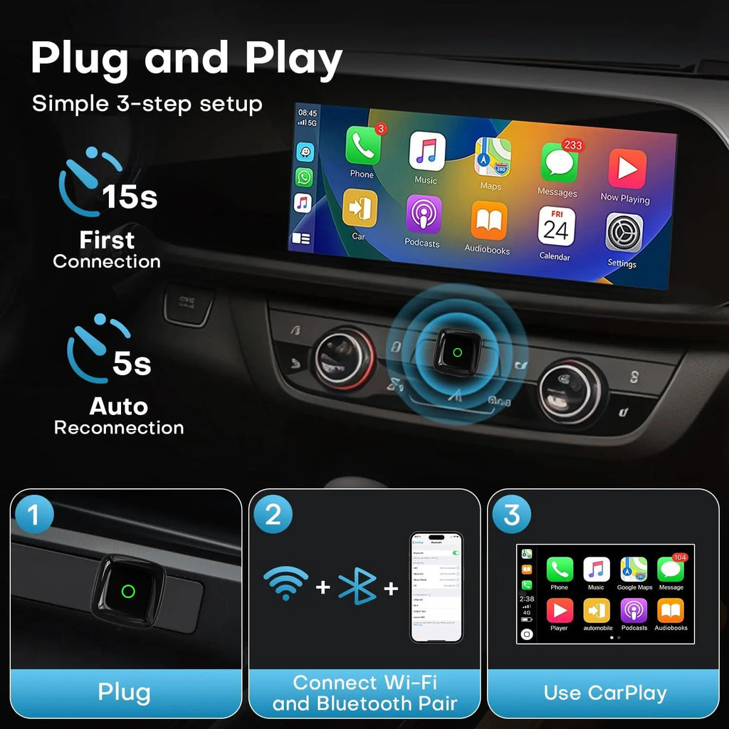 Wooboobox Wireless CarPlay Adapter Alloy Body, 2026 2 in 1 USB Plug & Play Android Auto CarPlay Dongle for iPhone Android, 5Ghz