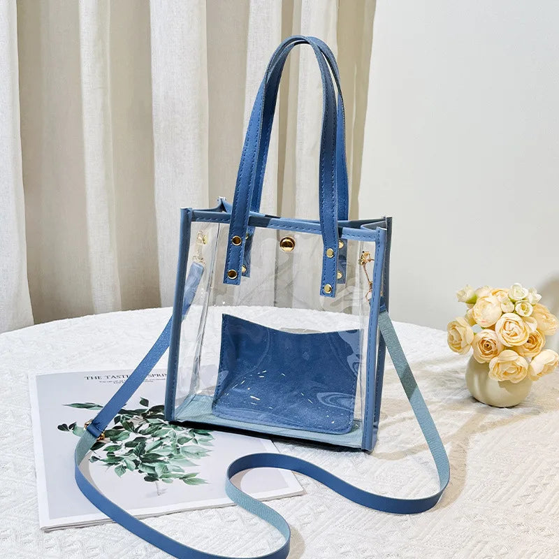 Women Mini Clear PVC Tote Bag Summer Transparent Jelly Handbag With Detachable Crossbody Strap
