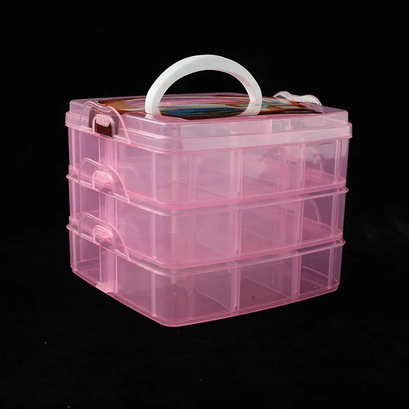 Storage Box  3 Layers 18 Compartments Plastic Clear Organizer Multifunction Empty Box Sewing Tools Jewelry Container