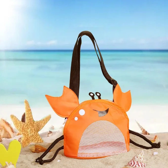 Novelty Design Crab Mesh Storage Bag, Cute Cartoon Pattern Zipper Beach Bag, Girl Fashion Shoulder Bag, Children's Crossbody Bag