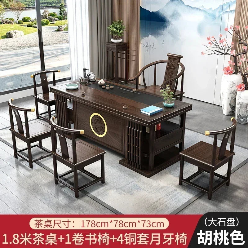 r5.13  solid wood tea table and chair combination one table five chairs coee table tea set household kung fu tea