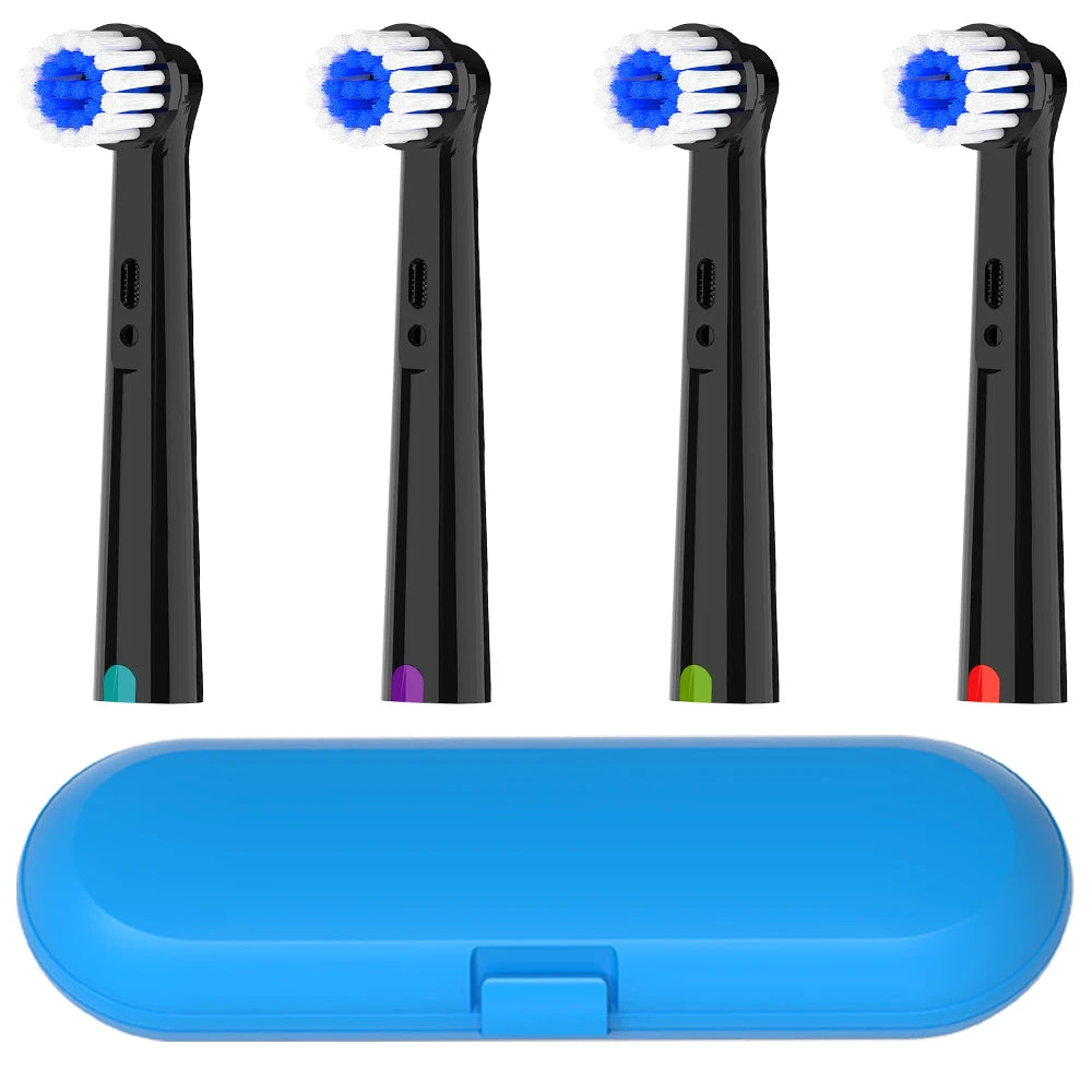 Toothbrush Travel Container and 4 Soft Rotating Replacement Brush Heads Compatible with Oral B Electric Toothbrush, for 1000 500