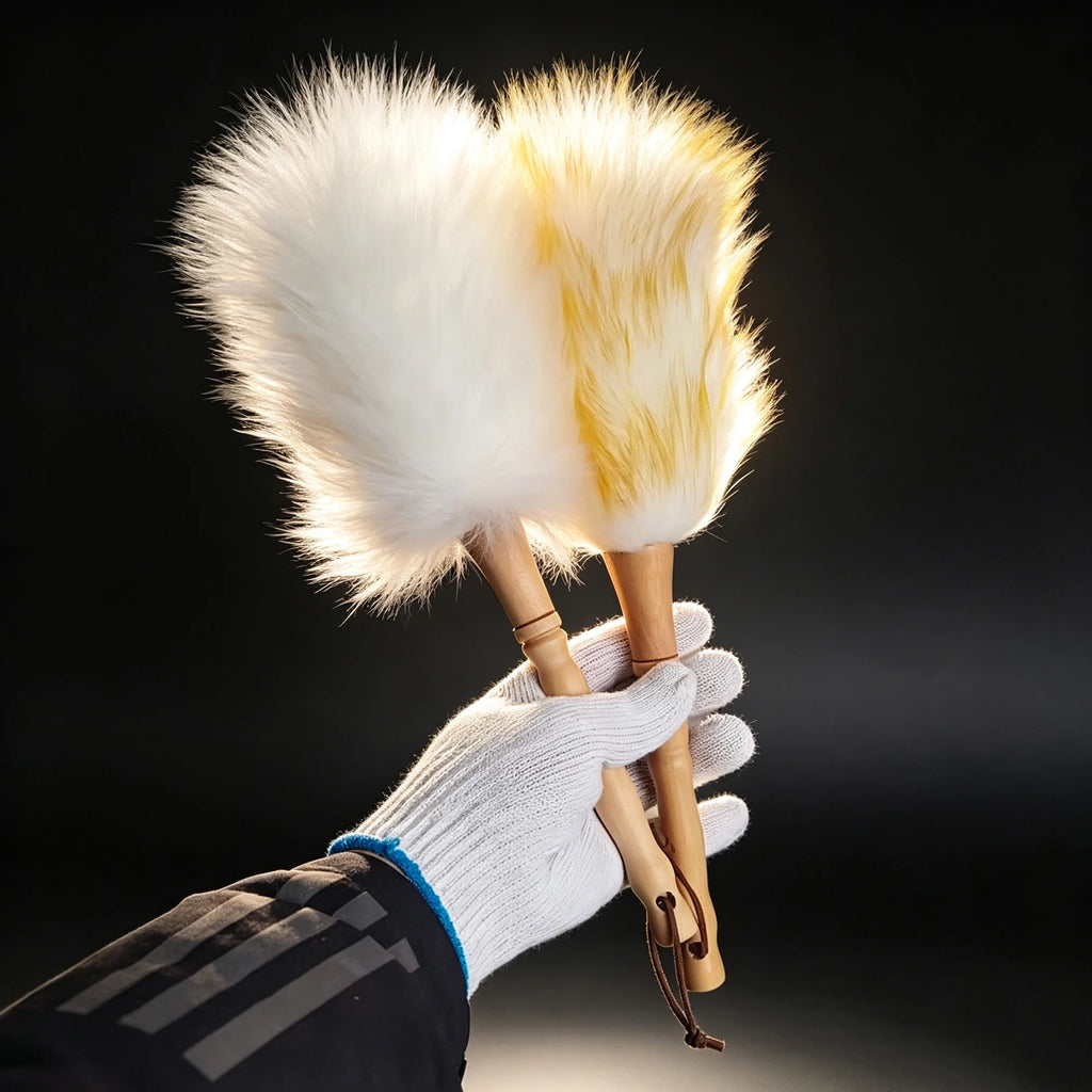 Car Duster Wool Dust Mop with Wooden Handle, Soft Anti-Scratch Detailing Brush for Car Interior Exterior Dust Removal