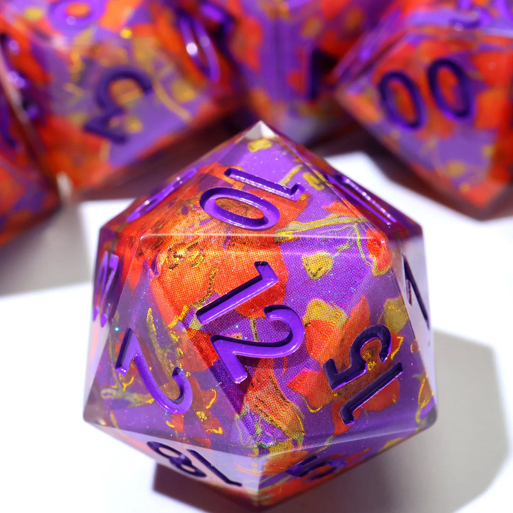Enchanting DND Dice Set with Ocean Wave & Peach Blossom Designs-Perfect for Board Game,RPG & Tabletop Gaming Adventures-F2