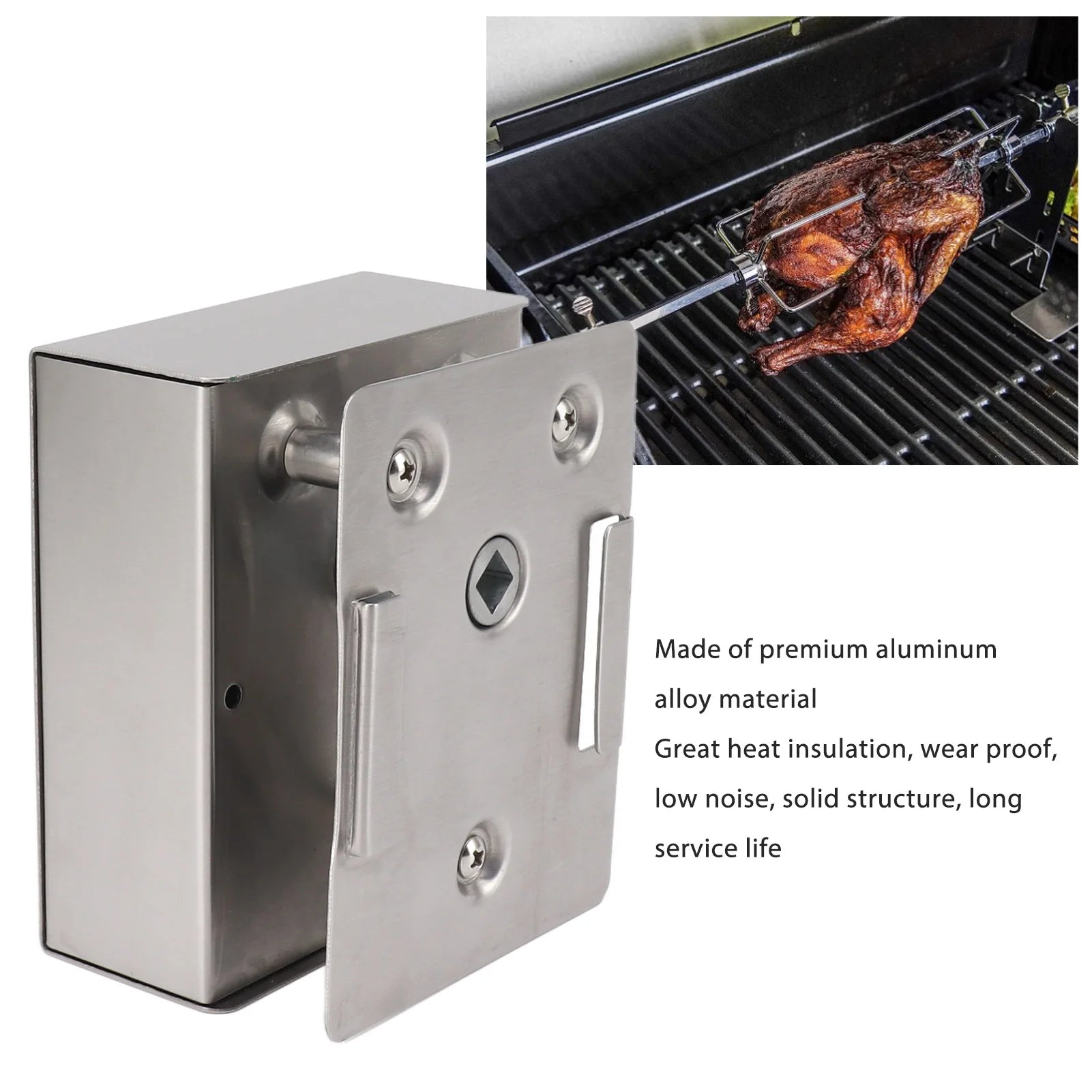 Grill Rotisserie Motor FD608A-3 Aluminum Alloy 70KG Load 12V Large Power BBQ DC Rotisserie Motor for Universal Grills