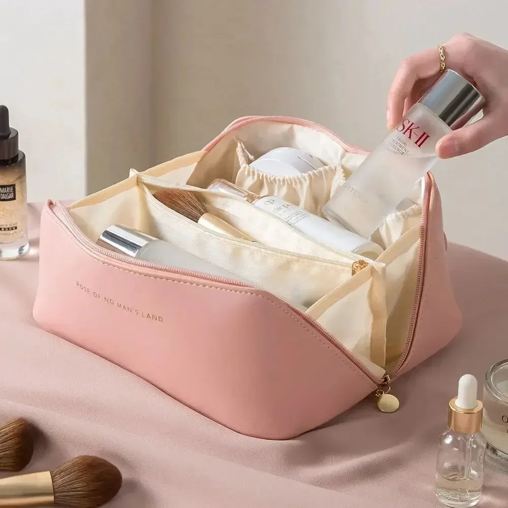 Cosmetic Bag PU Leather Large-capacity Travel Cosmetics Storage Bags Women Portable Handbag Multifunction Waterproof Washing Bag