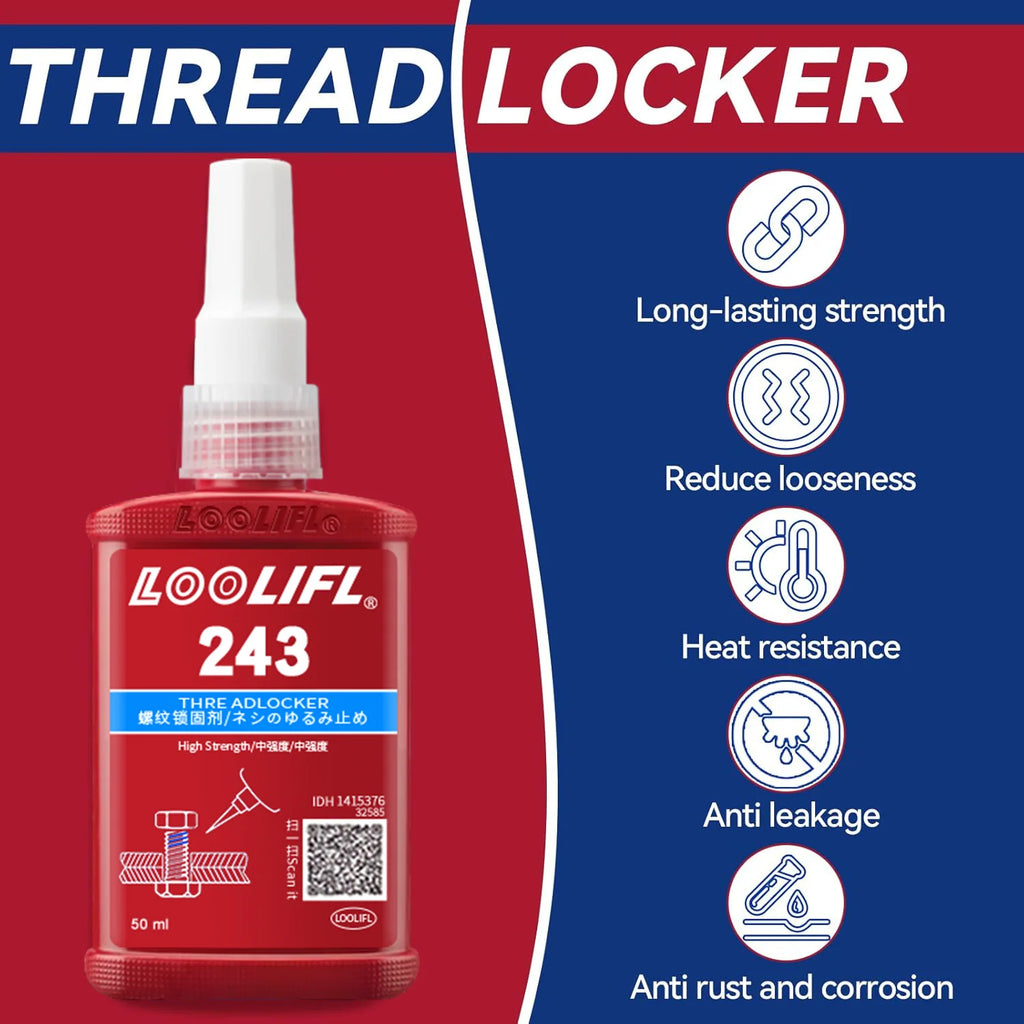 Medium strength blue screw glue, anti-vibration, high temperature and low temperature to prevent loosening and corrosion.