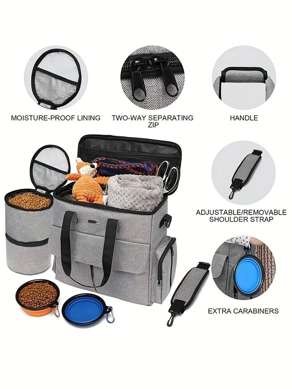 Large 6 PCS Airline Approved Dog Travel Bag Set Weekend Pet Travel Organizer with Multi-Function Pockets for Supplies