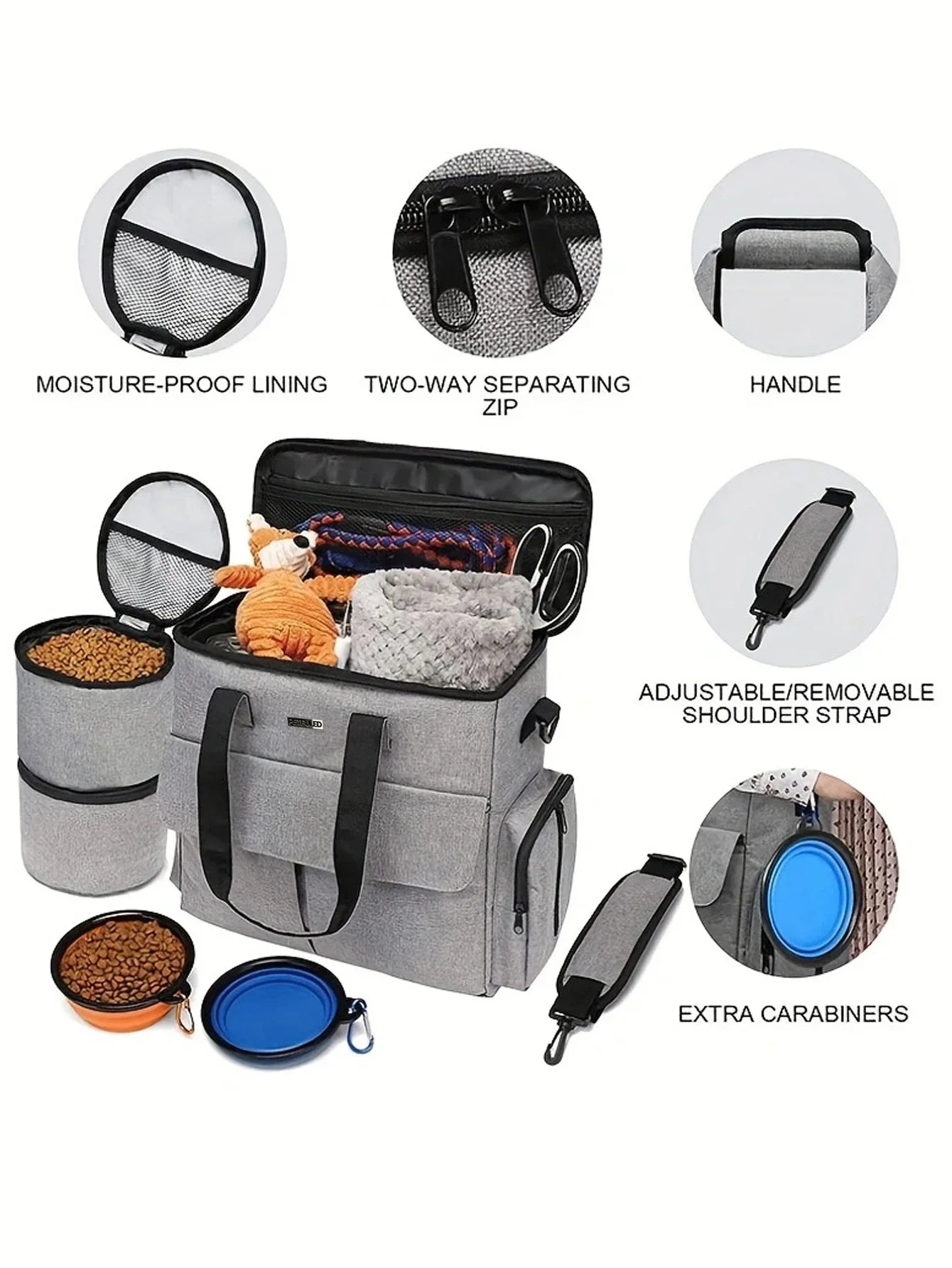 Large 6 PCS Airline Approved Dog Travel Bag Set Weekend Pet Travel Organizer with Multi-Function Pockets for Supplies
