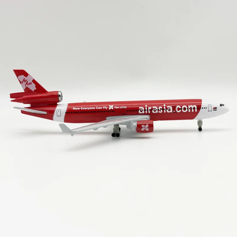 20cm Diecast Alloy Plane Airasia Cargo MD-11 Aircraft Model Replica Miniature Airplane With Wheels Souvenir Toy Gift For Display