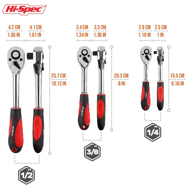 Hi-Spec 1/4 1/2 3/8 72-Tooth Carbon Steel Retractable Ratchet Wrench Automatic Quick Release Spanner Multifunctional Hand Tool