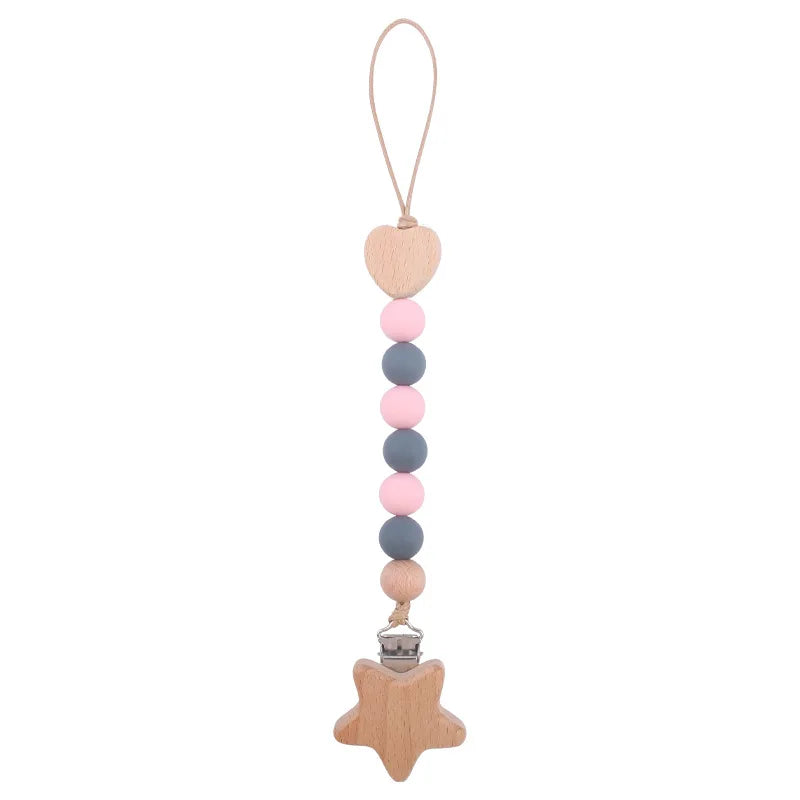 Baby Anti Drop Chain Beech Star Clips Toddles Soothing Teeth Silicone Beads Pacifier Chain Newborn Appease Infant Dummy Holder