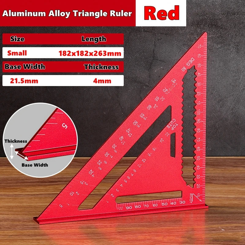 Woodworking Aluminum Alloy Triangle Gauges Multi-function Measuring Gauging Tools Marker Angle Ruler 7/12inch Metric and Imperia