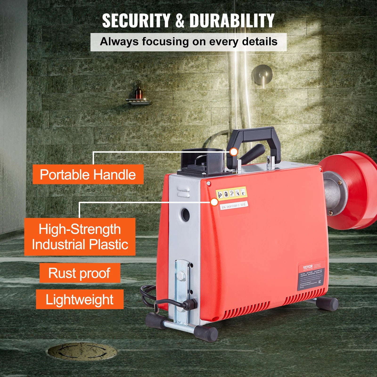 SucceBuy Drain Cleaner Machine 250W Electric Sewer Snake Auger Manual Feed with 7 Cutters 2 Steel Cables CW/CCW Control for Home