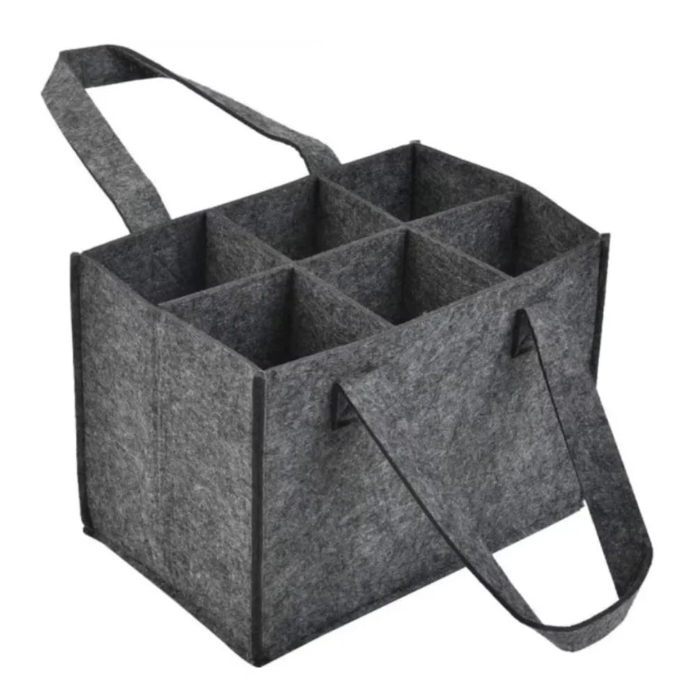 6 Bottles Felt Beer Beverage Holder Bag Protective Beer Storage Basket Washable with Carry Handle Car Beer Bottle Carrier