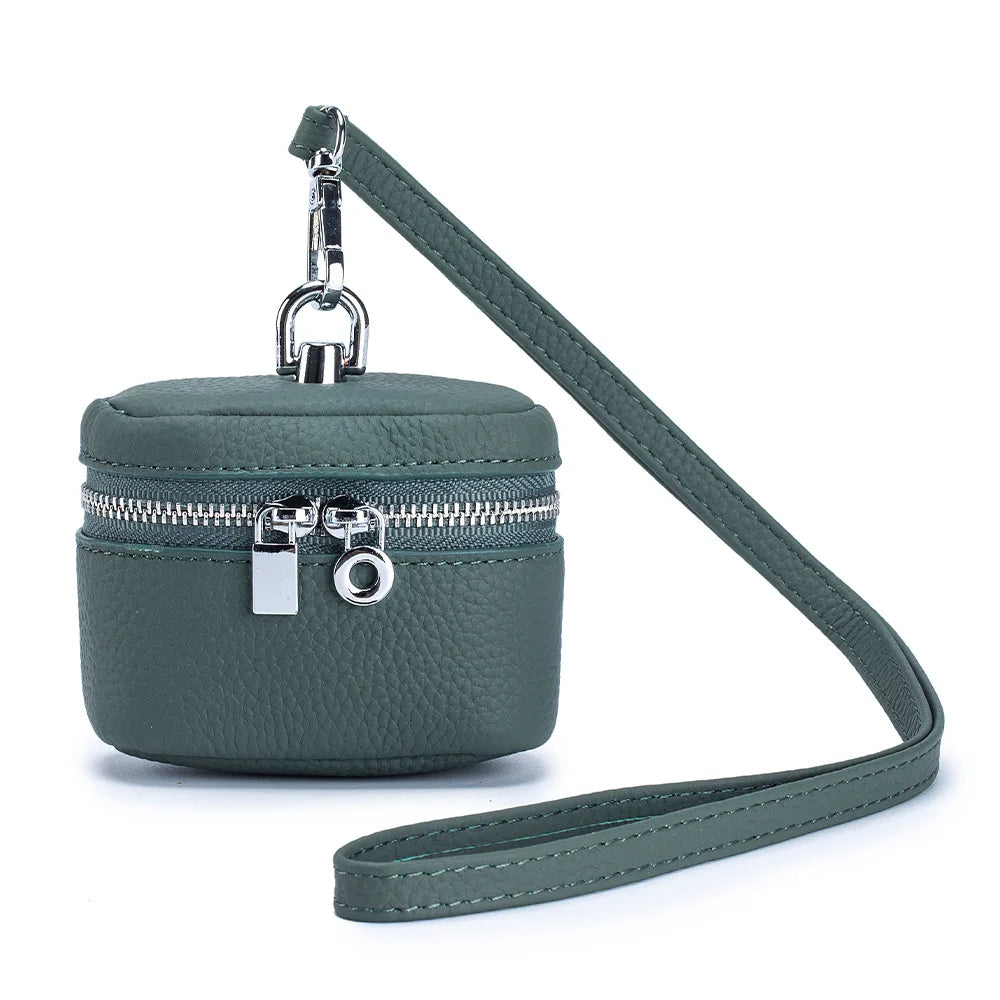 Top-Grain Leather Mini Coin Purse Ins Style - Portable Neck-Hanging Lipstick Makeup Bag & Real Leather Earphone Pouch for Wome