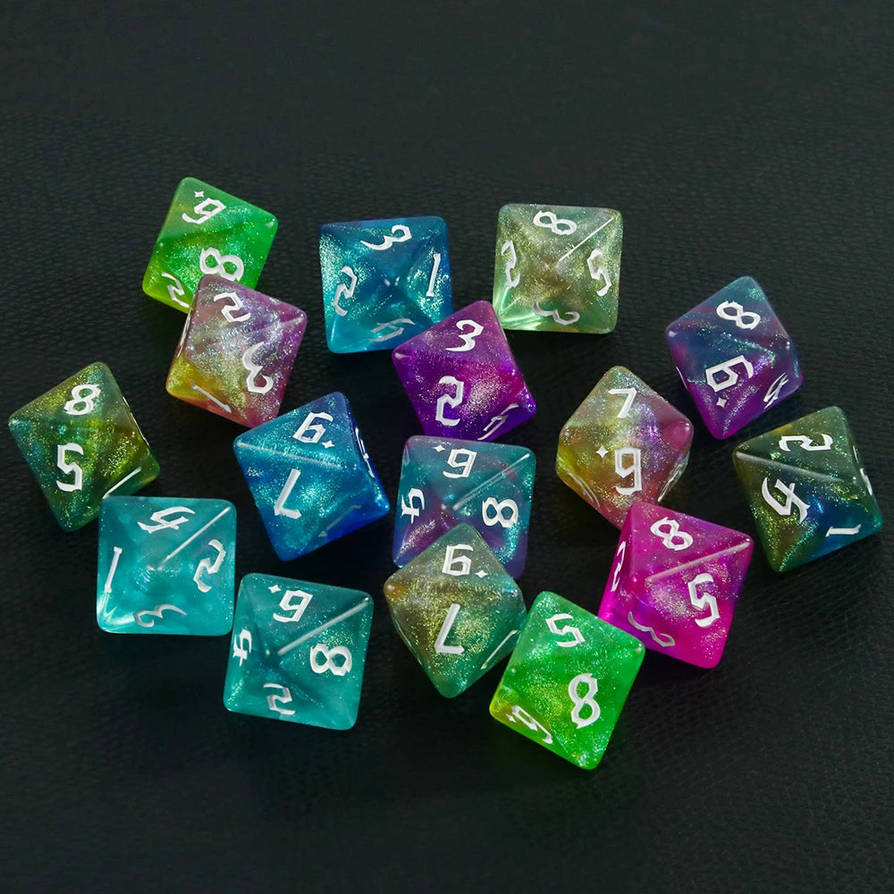 D8 Mixed Colours Polyhedral Dice 8 Sided Amazing Glitter Dice for DND Roleplay Game Math Teaching Playing Tabletop Games