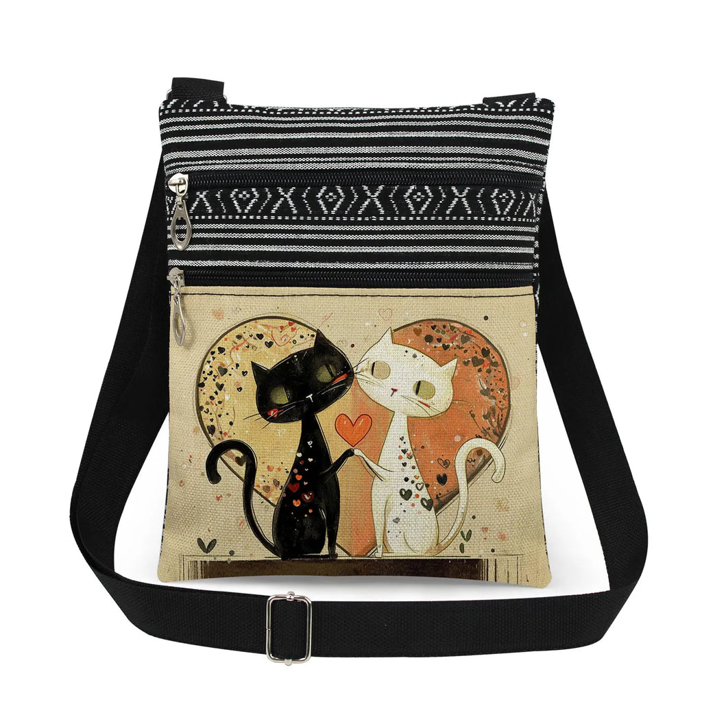 Cute Cartoon Black Cat Print Crossbody Bags Shoulder Bags For Women Daily Travel Portable Small Messenger Bags Catkeeper Gift