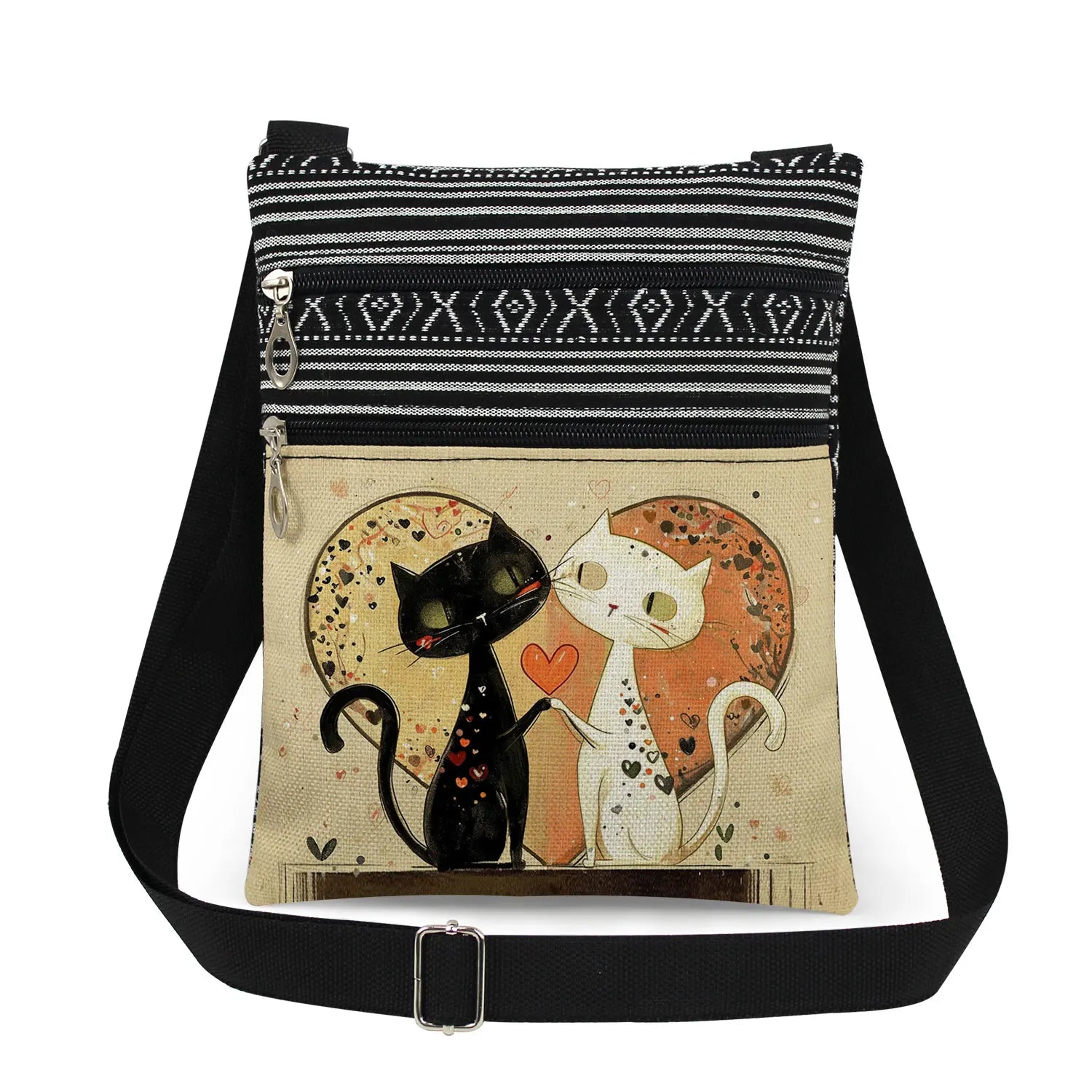 Cute Cartoon Black Cat Print Crossbody Bags Shoulder Bags For Women Daily Travel Portable Small Messenger Bags Catkeeper Gift