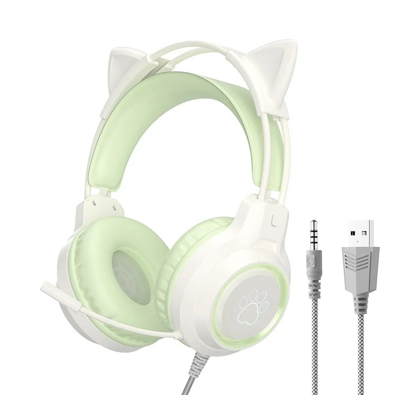 RGB Gaming Earphones with High-Definition Flexible Microphone 3.5mm Gaming Earphones Detachable Cat Ears and Deer Antlers