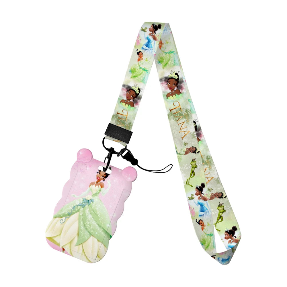 Disney The Frog and Princess Tiana Card Holders Lanyards Girls Door Card Case Hanging Rope Badge Holder Neck Strap Card Holder