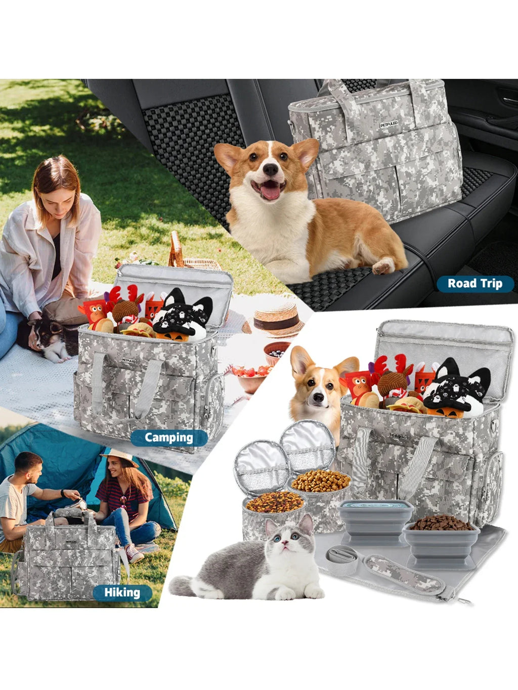 Large 6 PCS Airline Approved Dog Travel Bag Set Weekend Pet Travel Organizer with Multi-Function Pockets for Supplies