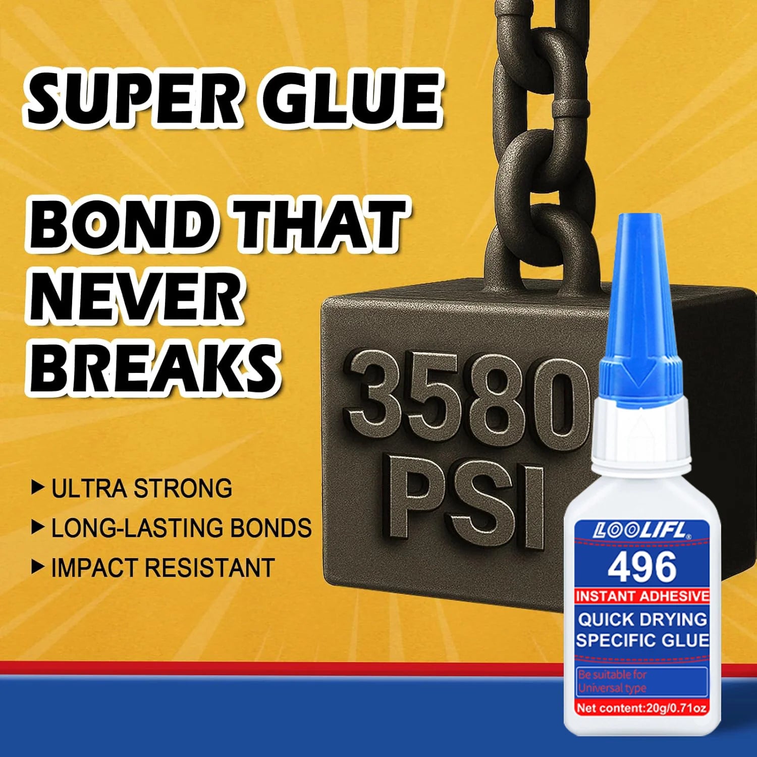 Super Strong Cyanoacrylate Universal Glue, 10 Seconds Bonding, Used for Plastics, Shoes, Metals, Ceramics, Wood, Glass and So On