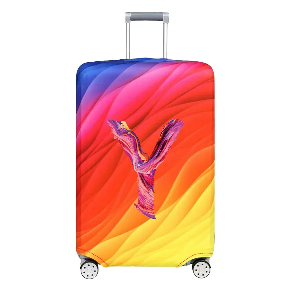 Luggage Cover Travel Suitcase Protective Cover Paint Letter Pattern Dust-Proof Stretch Fabric for 18-32 Inch Baggage Case