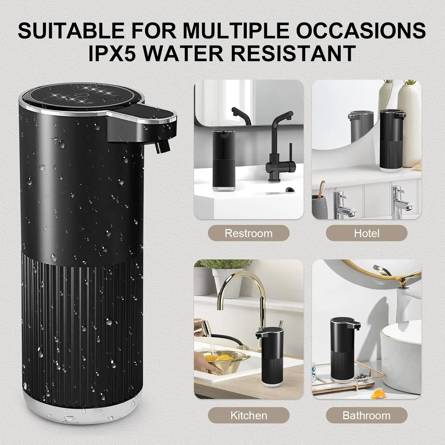 350ML Soap Dispenser Foam Liquid Wall-Mounted IPX5 4-Levels Adjustable Rechargeable Electric Intelligent Automatic Sense