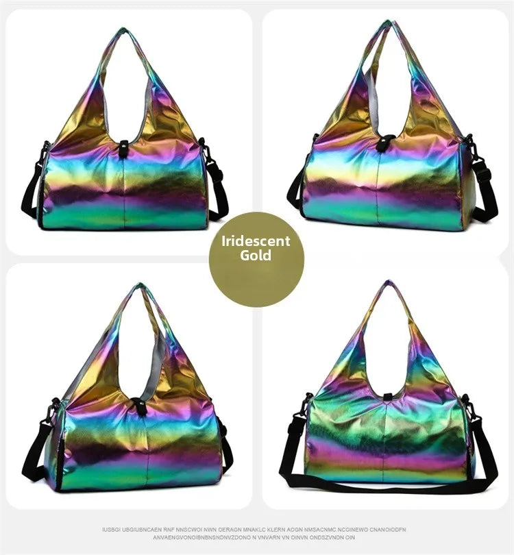 Glossy Fitness Bag Women's Large Capacity Lightweight Fashionable Handheld Yoga Training Waterproof Bag Sport Travel Bag