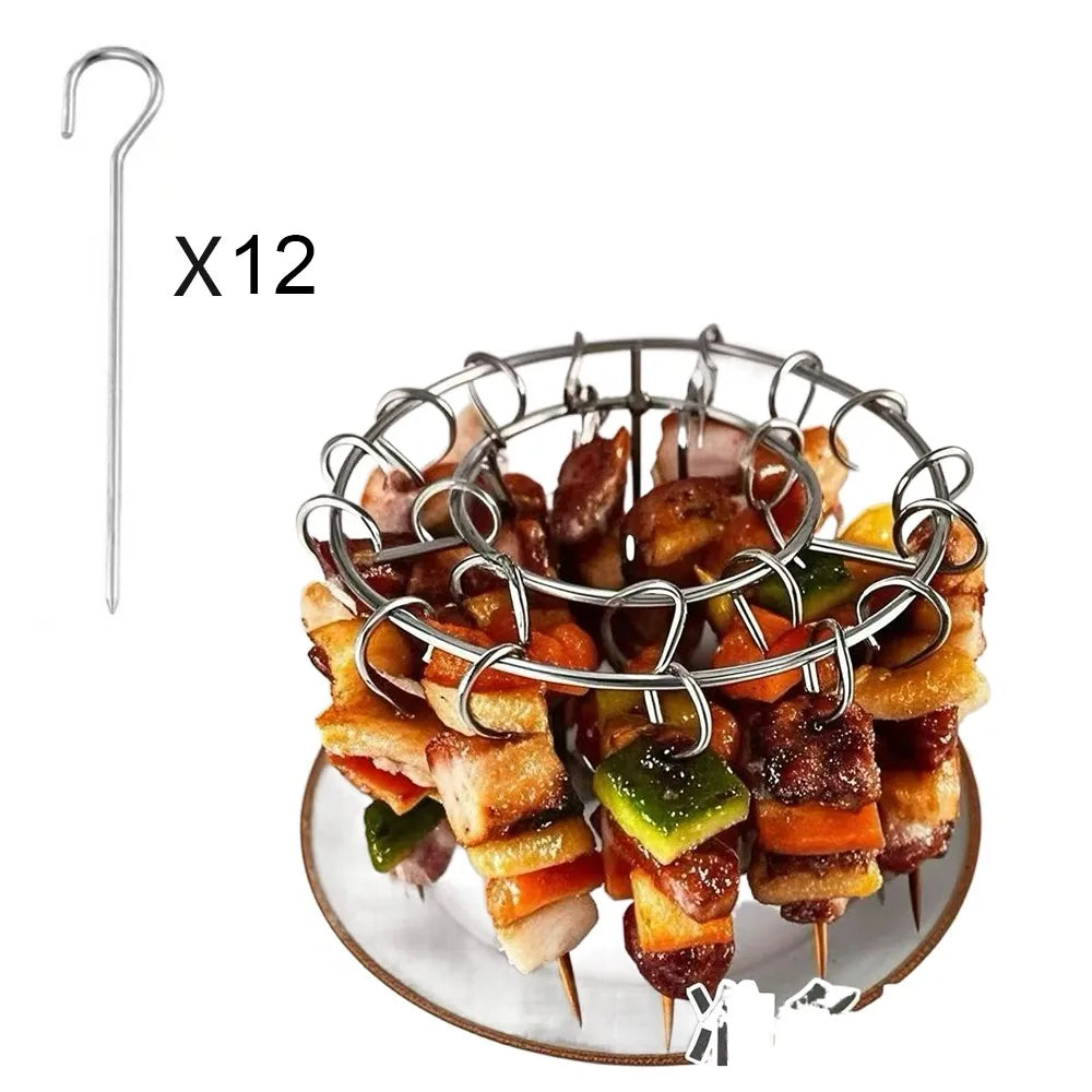 Stainless Steel Vertical Grill Rack with Detachable String 12/24/49 Skewer Holder Barbecue Skewer Bracket for Outdoor Cooking