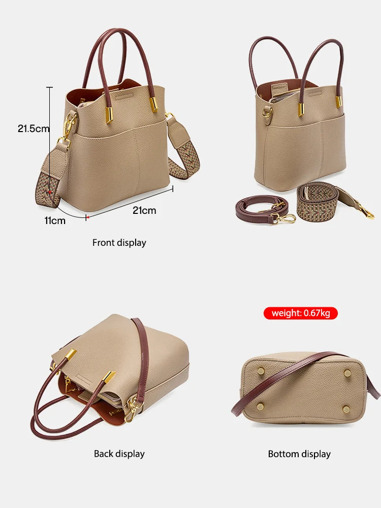 Zency Genuine Leather Top Quality Bucket Bag for Women Versatile Handbag Leather Tote Bag Green Crossbody Shopper Bags
