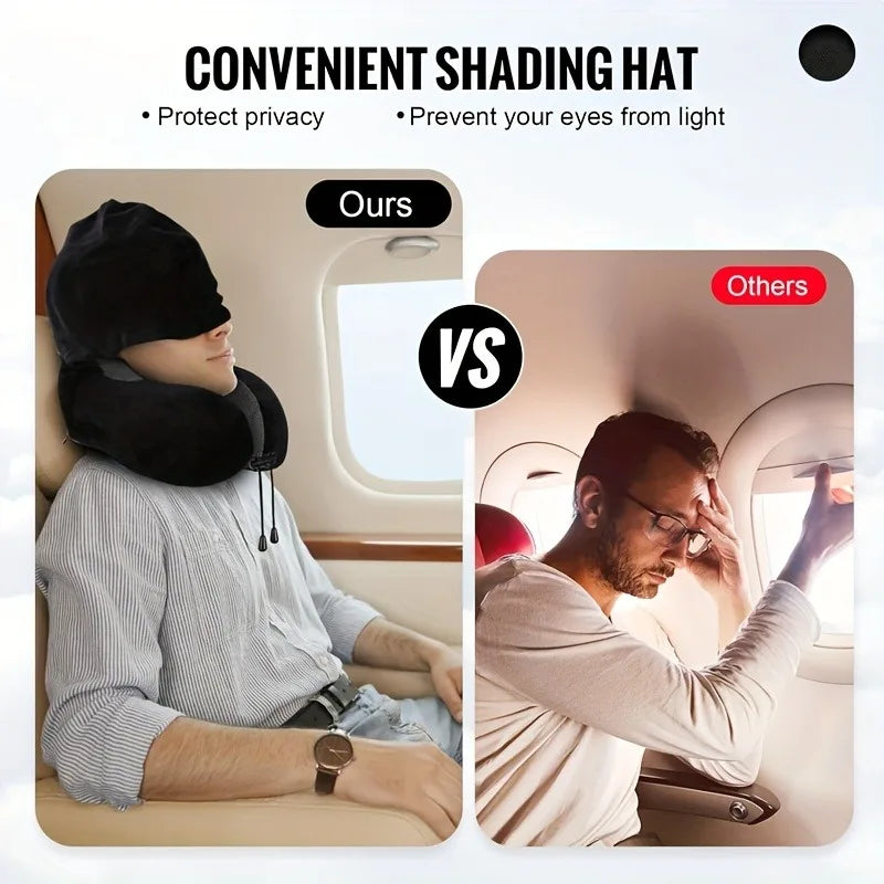 1pcs Outdoor Travel Car Pillow Memory Cotton Hooded U-shaped Pillow Removable Washable Neck Pillow