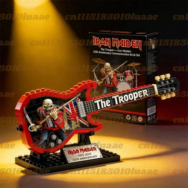 Rock Band  Iron Maiden Electric Guitar Building Blocks Model DIY Assembly Brick Ornament Creative Toy Gift Desktop Decoration