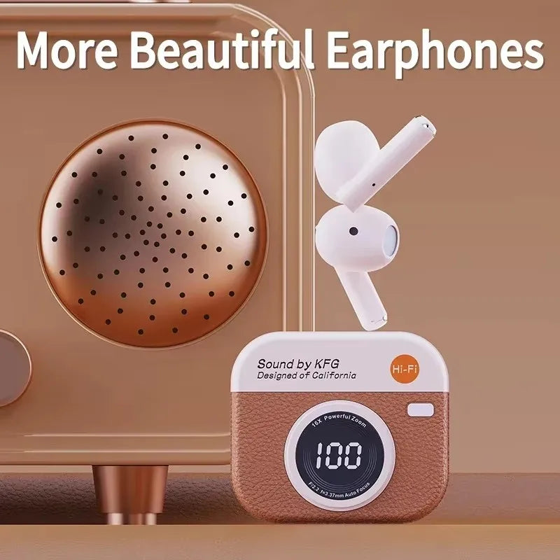 Bluetooth Earphones Camera Style Wireless Headset In-Ear Sports Running Headphones with Microphone Hands-Free Control