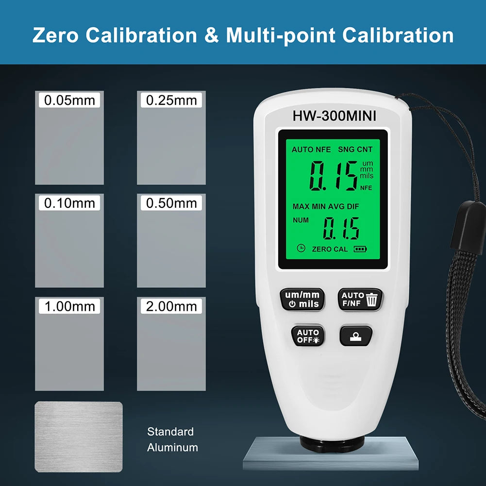 HW300-MAX Car Paint Film Automatic Thickness Gauge 0-2000UM Fe & NFe Auto Power Off Car Coating Thickness Tester Automotive Tool