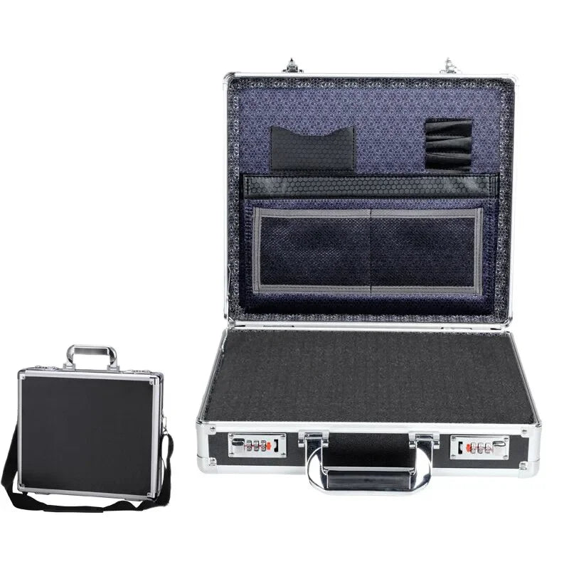 Aluminum Frame Lockable Laptop Suitcase - Portable Security Document Briefcase Strongbox With Password Lock case Computer Files