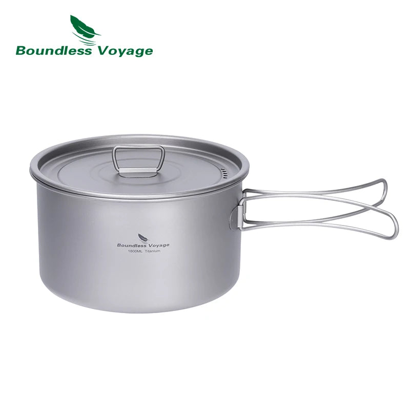 Boundless Voyage 1.2L 1.8L 2.4L Titanium Pot 0.7L Camping Kettle Cookware Outdoor Portable Stackable Ultralight Cooking Mess Kit