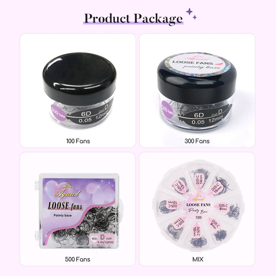 AGUUD Pro Made Fans Eyelash Extension Thin Pointy Base Promade Fans Loose Bulk Premade Fans Loose Russian Volume Lashes Cilio