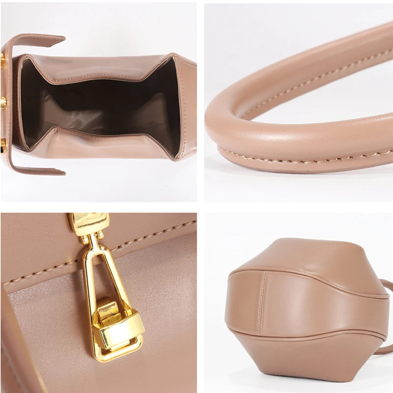 HIFASHION Genuine Leather Top Handle Bags For Women Chic Novelty Round Small Daily Purses Cowhide Party Luxury Designer Handbags