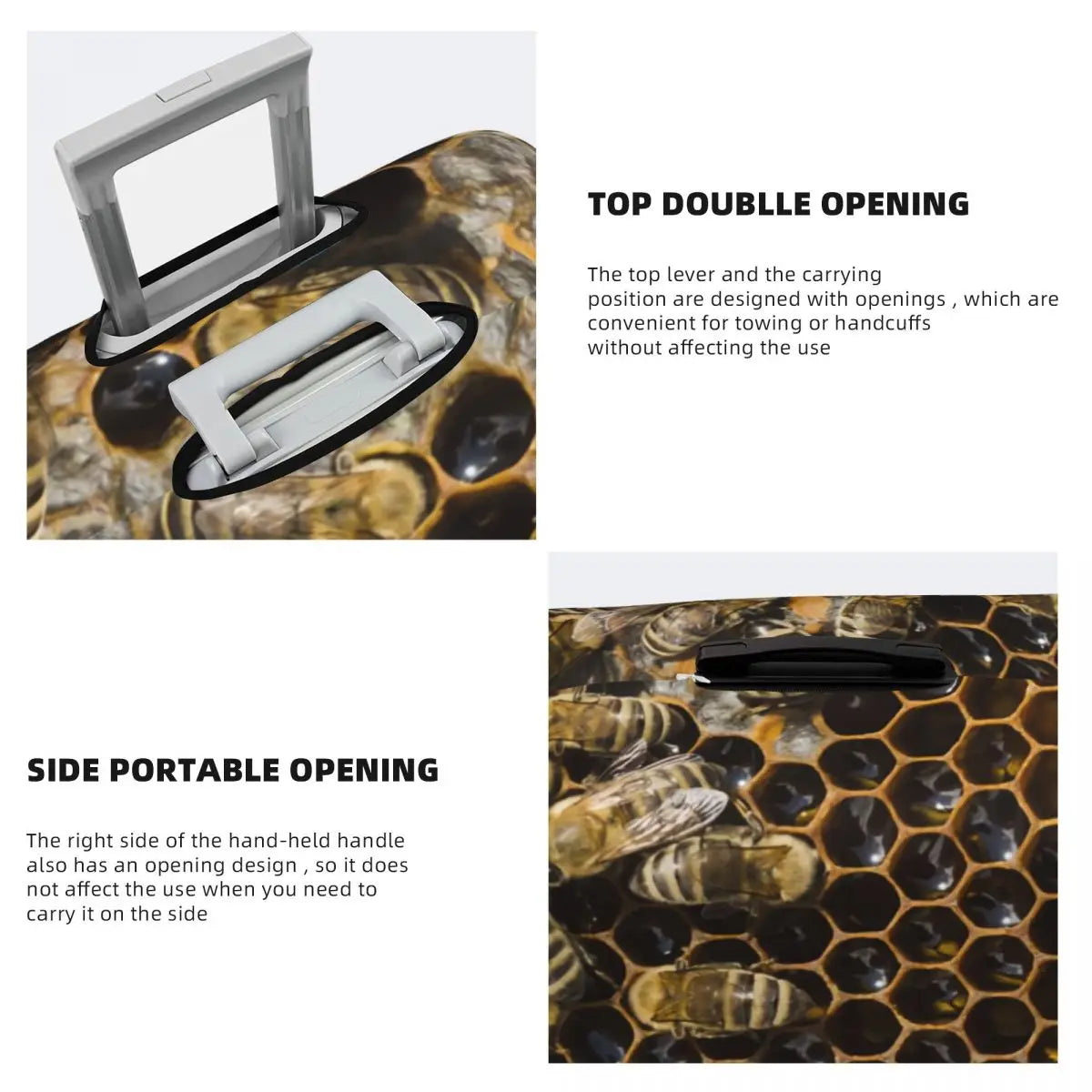 Honeycomb With Bees Suitcase Cover Elastic Cute Honey Bumblebee Luggage Protective Covers for 18-32 inch
